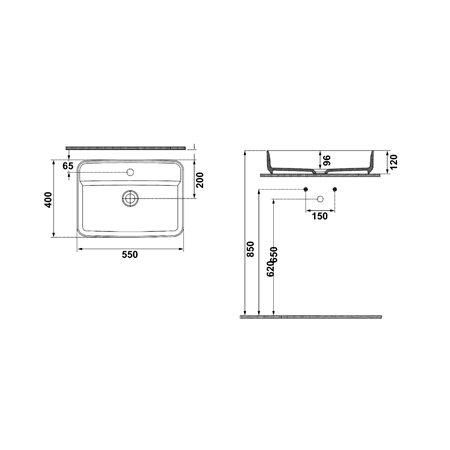 Hafele MILAGRO SB Lavabo,mat gri,550x400mm