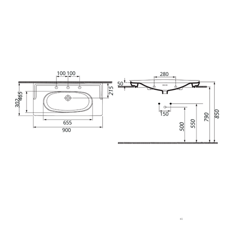 Hafele EMPRESS 90-1 Lavabo,parlak beyaz,900x465