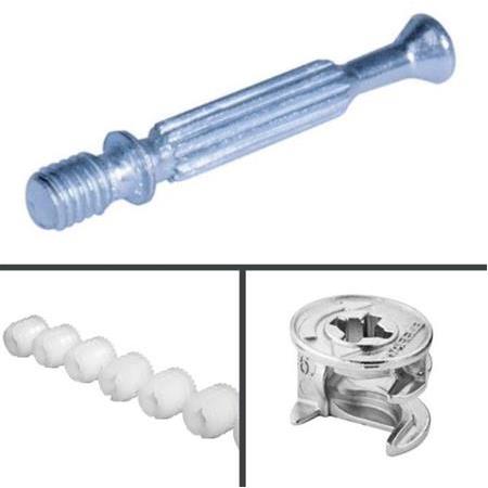 Hafele Minifix Set Nikel Gövde, Galvaniz Mil 9mm, Naylon Dübel 8mm (100 Set)