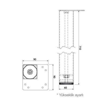 HAFELE PANDOR Masa ayağı mat krom 60x710mm
