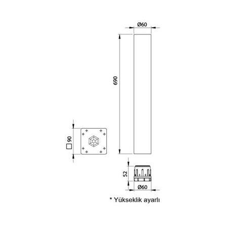 HAFELE OTTO Masa ayağı (cam) siyah 60x710mm